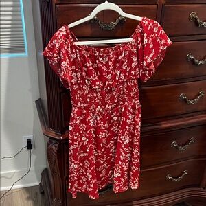 SHEIN Red and White Floral Mini Dress